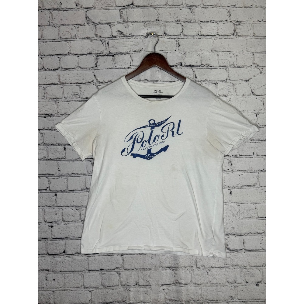 Polo Ralph Lauren Custom Slim Fit White Anchor Logo‎ T Shirt Mens Large